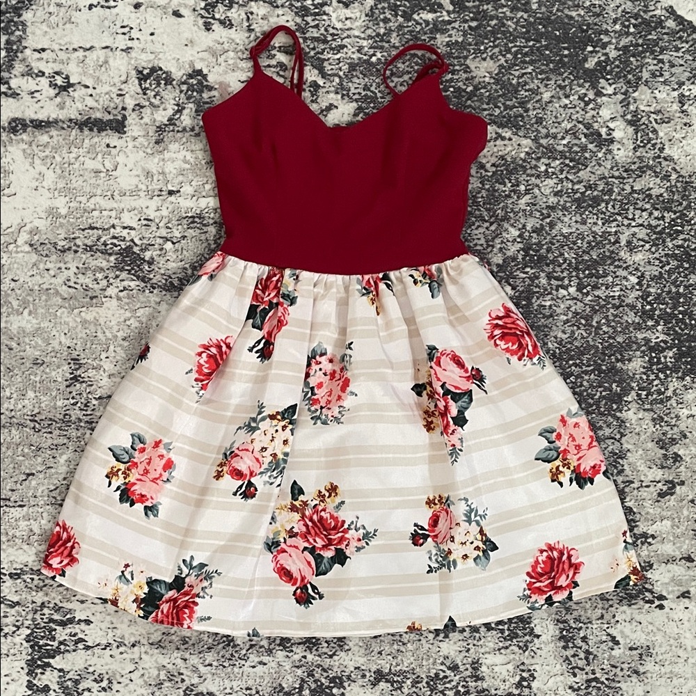 As U Wish Burgundy and Floral Kids/Tween Dress